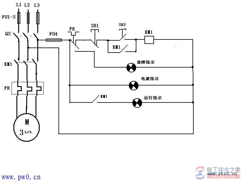 三相电念头直接启动控制线路图